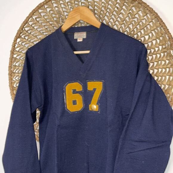 1940s Vintage O’Shea Wool Varsity Sweater – Navy & Gold – Size 40  Small/Medium) - Picture 3 of 9